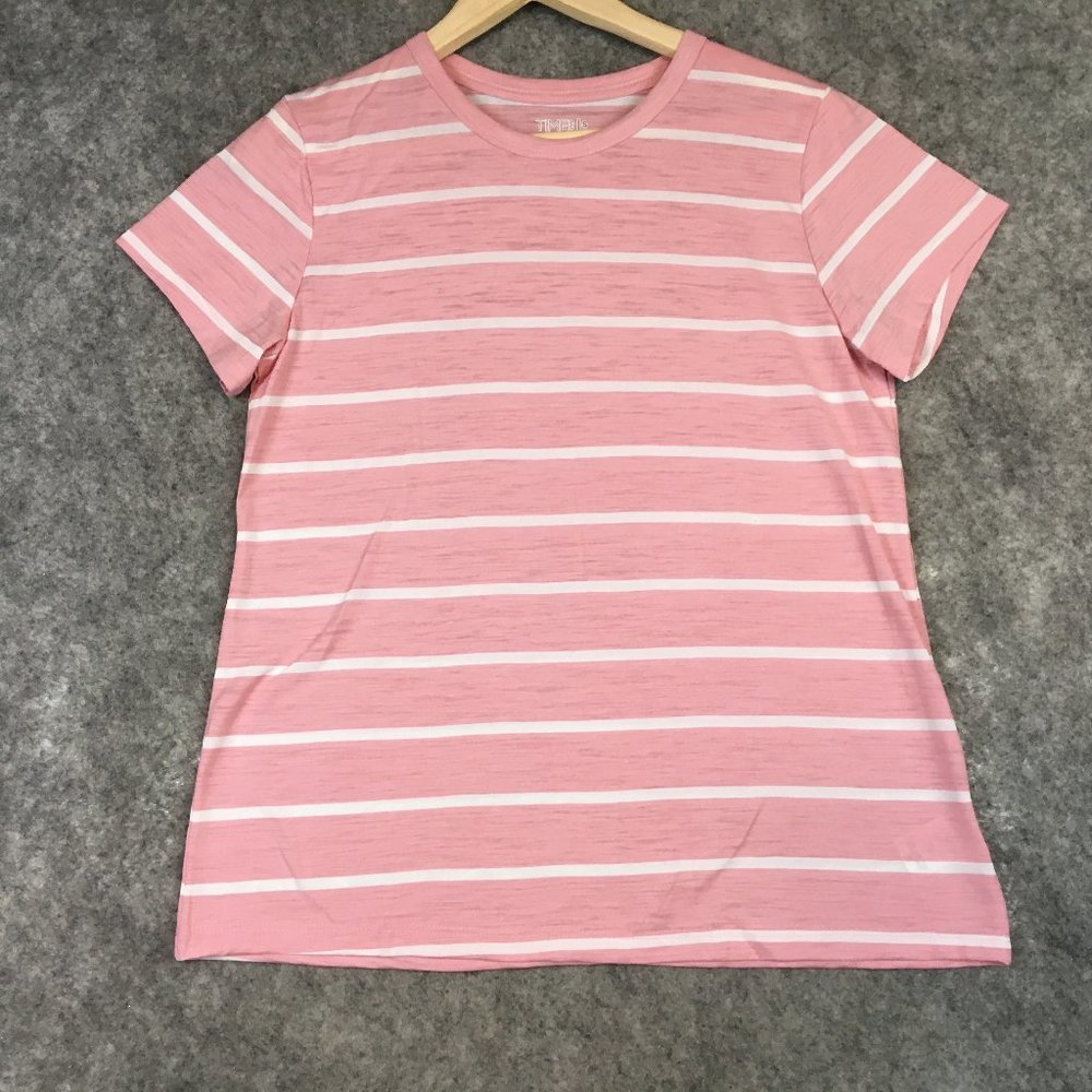 Time and Tru Top S 4 6 Pink White Stripe Slub Knit T Shirt Short Sleeve Crew